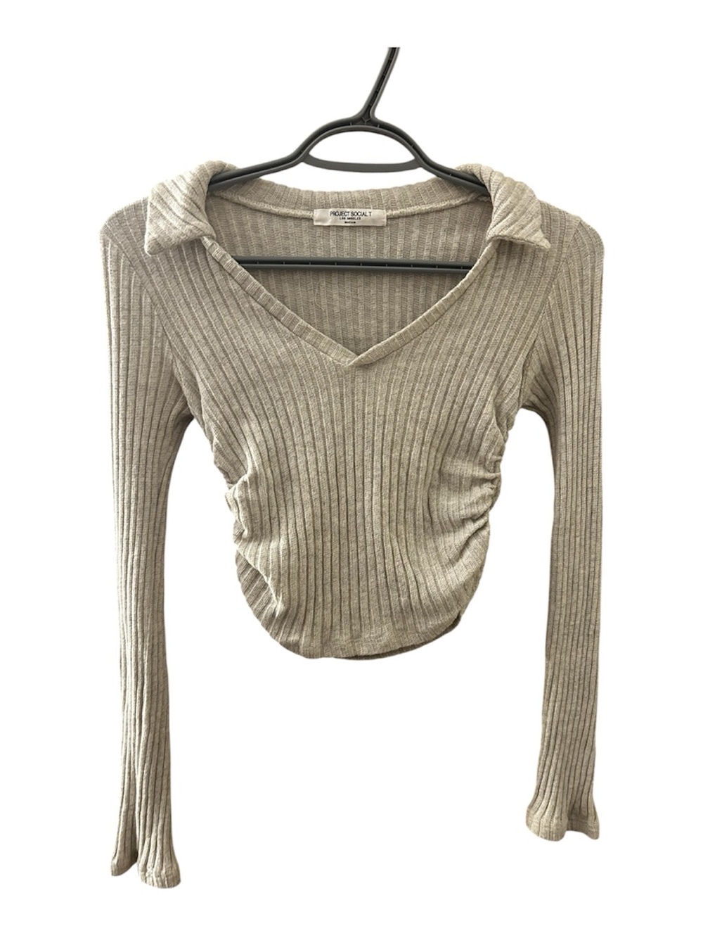 Project Social T Ribbed V-Neck Top - Taupe